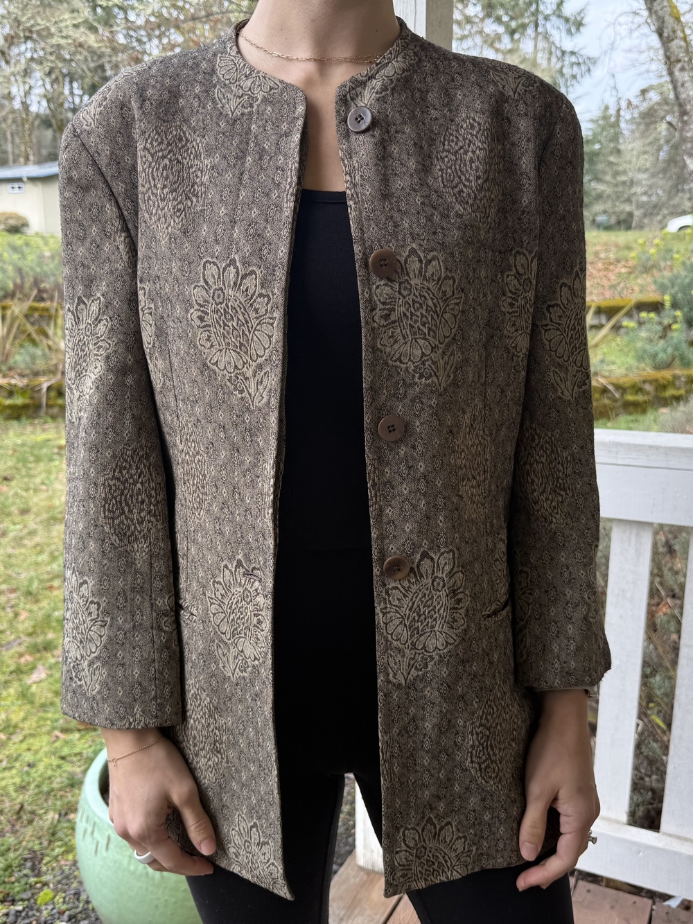 Giorgio Armani Taupe and Chocolate Floral Jacquard Jacket